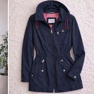 Nautica Navy Hooded Rain Jacket | Water-Resistant Cinched Waist